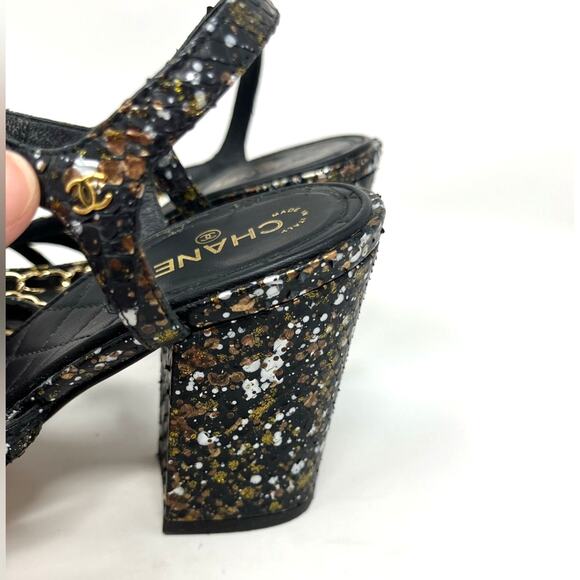 Chanel CC Logo Chain Link Ankle Strap Sandal Heel Python Mule size 38 EU 7.5 US - Picture 7 of 11
